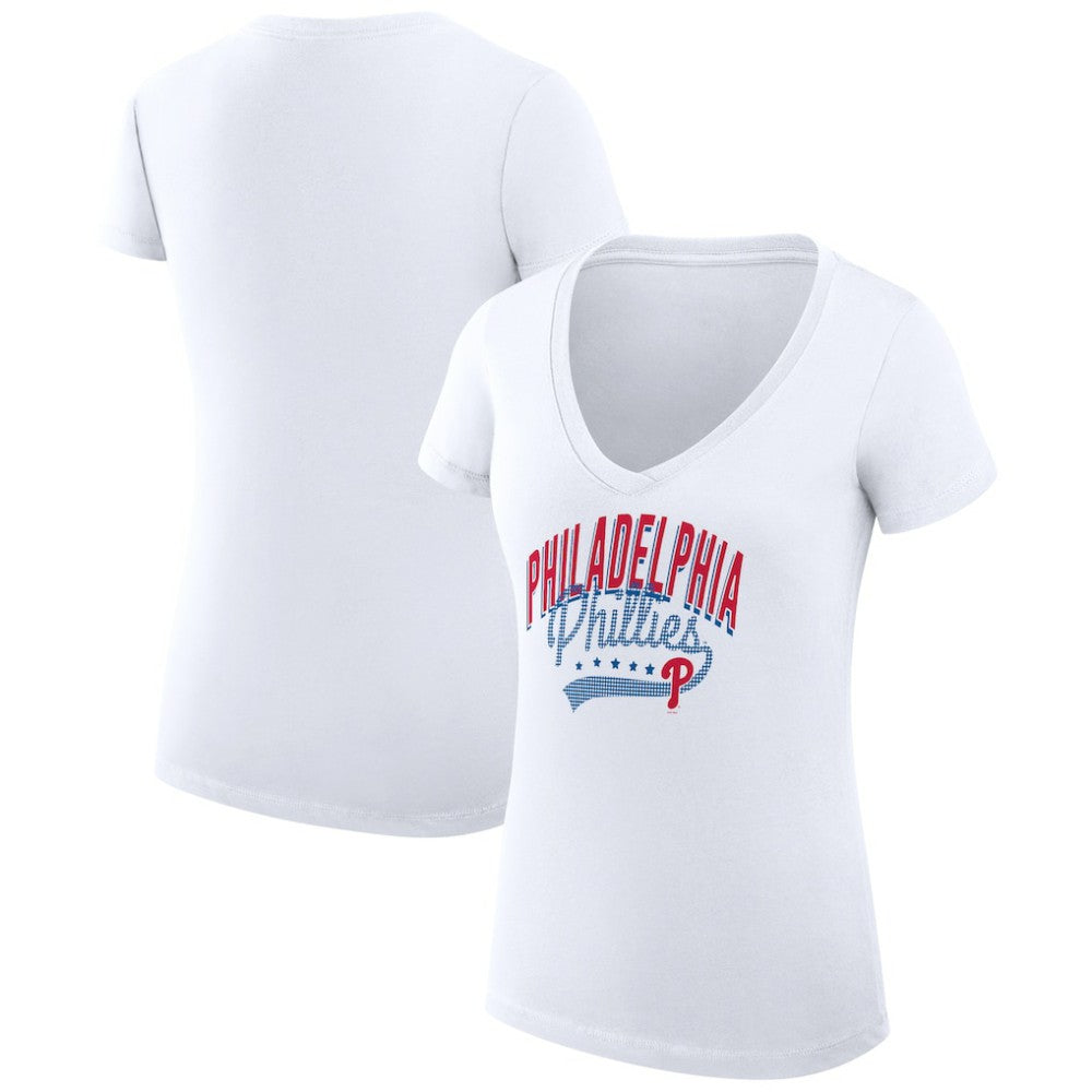 Philadelphia Phillies G-III 4Her by Carl Banks Women's Super-Slim Fit Lightweight Filigree Team V-Neck T-Shirt - White