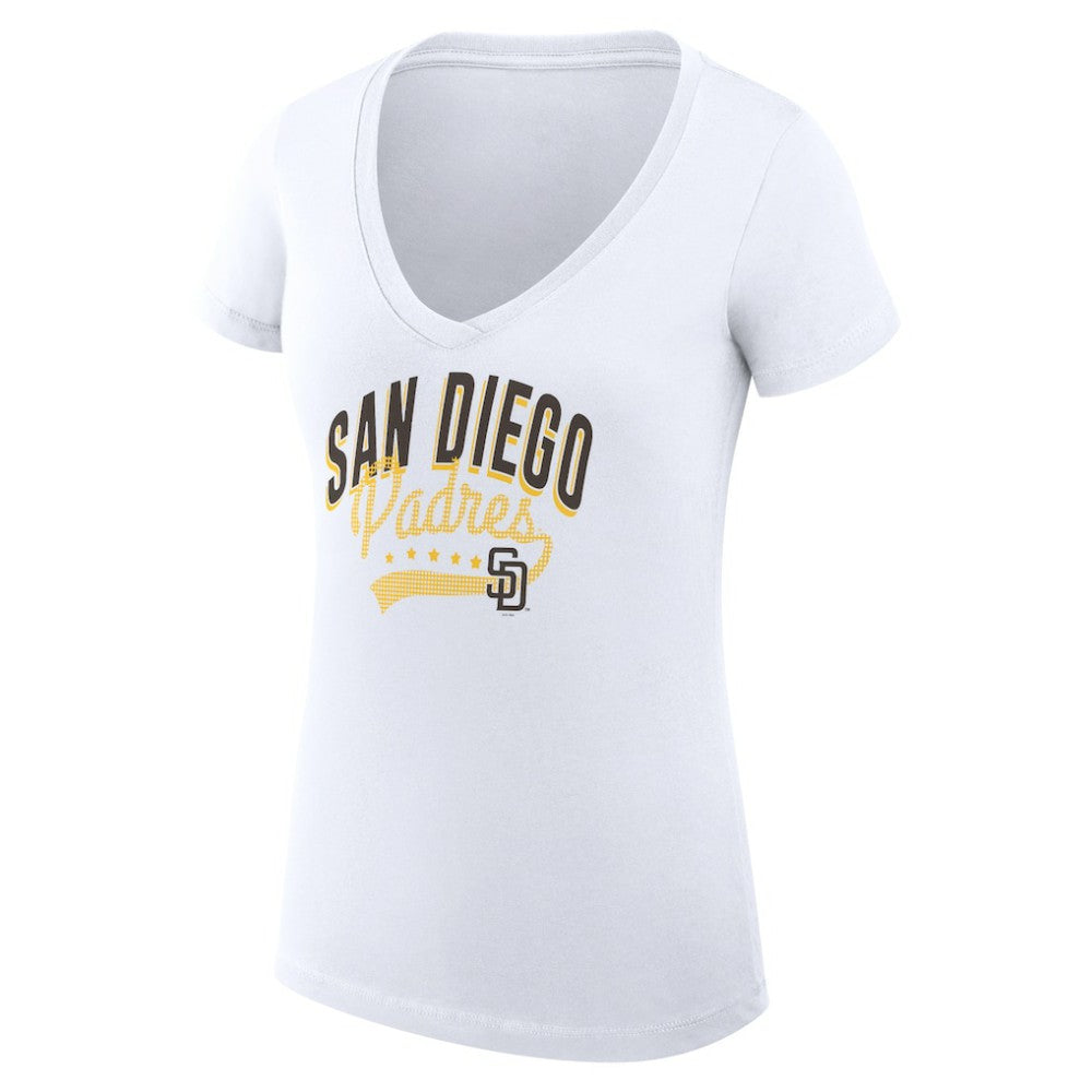 San Diego Padres G-III 4Her by Carl Banks Women's Super-Slim Fit Lightweight Filigree Team V-Neck T-Shirt - White