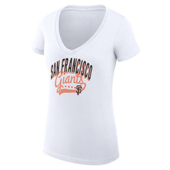 San Francisco Giants G-III 4Her by Carl Banks Women's Super-Slim Fit Lightweight Filigree Team V-Neck T-Shirt - White