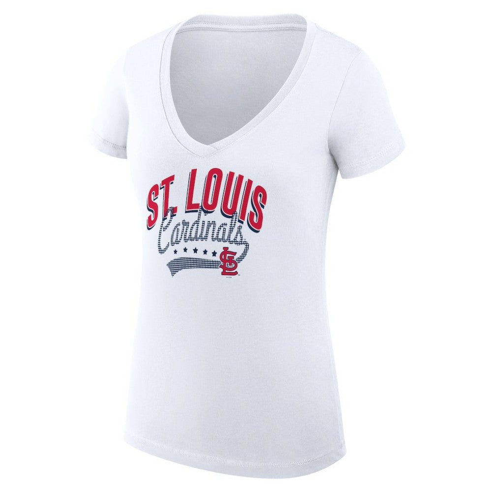 St. Louis Cardinals G-III 4Her by Carl Banks Women's Super-Slim Fit Lightweight Filigree Team V-Neck T-Shirt - White