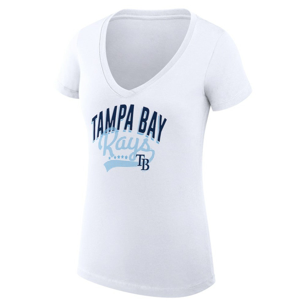 Tampa Bay Rays G-III 4Her by Carl Banks Women's Super-Slim Fit Lightweight Filigree Team V-Neck T-Shirt - White