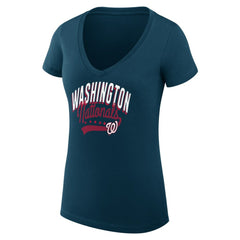 Washington Nationals G-III 4Her by Carl Banks Women's Super-Slim Fit Lightweight Filigree Team V-Neck T-Shirt - Navy