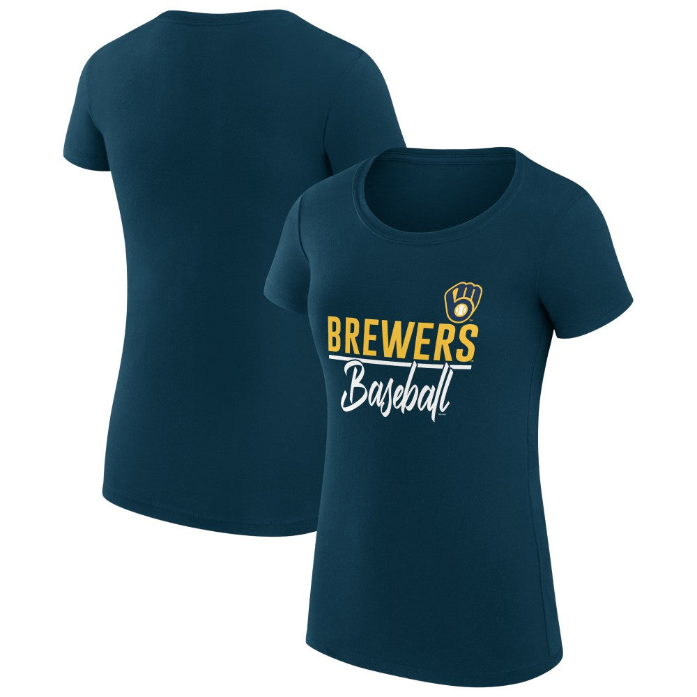 Milwaukee Brewers G-III 4Her by Carl Banks Women's Super-Slim Fit Lightweight Team Graphic T-Shirt - Navy