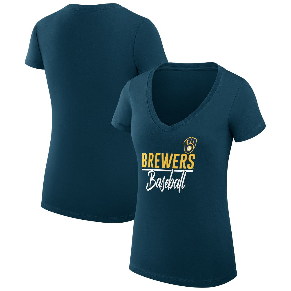 Milwaukee Brewers G-III 4Her by Carl Banks Women's Super-Slim Fit Lightweight Team Graphic V-Neck T-Shirt - Navy