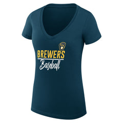 Milwaukee Brewers G-III 4Her by Carl Banks Women's Super-Slim Fit Lightweight Team Graphic V-Neck T-Shirt - Navy
