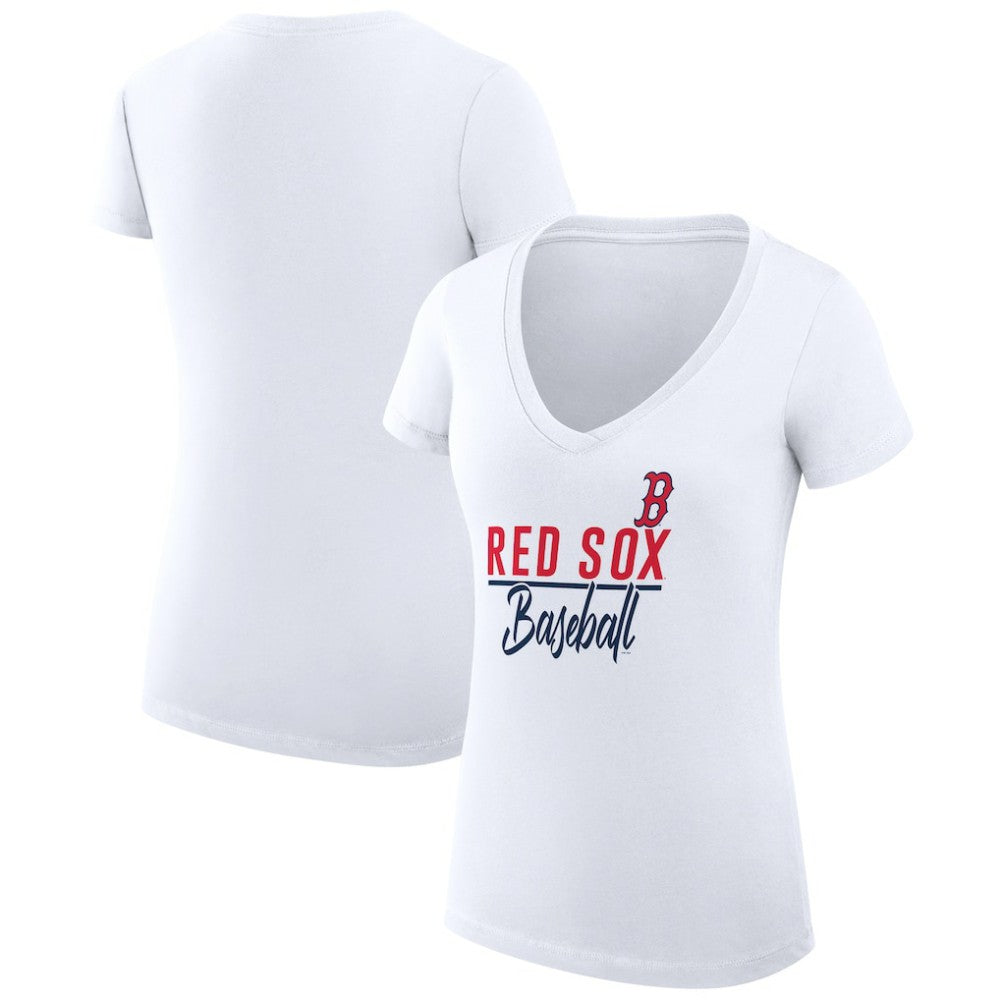 Boston Red Sox G-III 4Her by Carl Banks Women's Super-Slim Fit Lightweight Team Graphic V-Neck T-Shirt - White