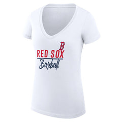 Boston Red Sox G-III 4Her by Carl Banks Women's Super-Slim Fit Lightweight Team Graphic V-Neck T-Shirt - White