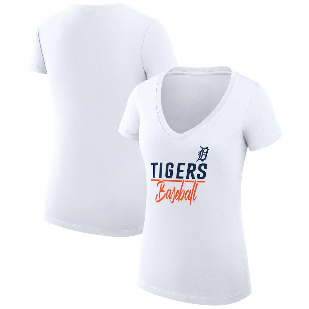 Detroit Tigers G-III 4Her by Carl Banks Women's Super-Slim Fit Lightweight Team Graphic V-Neck T-Shirt - White