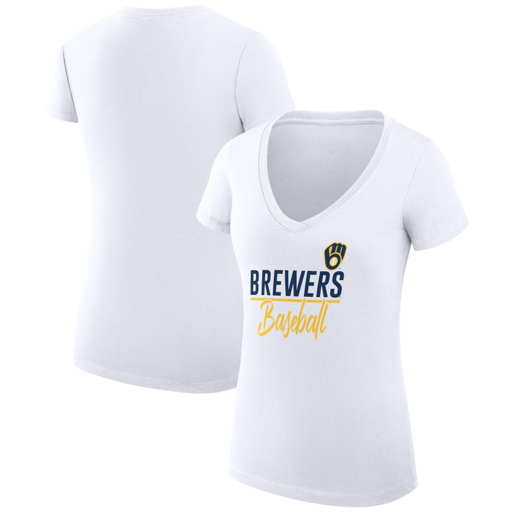 Milwaukee Brewers G-III 4Her by Carl Banks Women's Super-Slim Fit Lightweight Team Graphic V-Neck T-Shirt - White