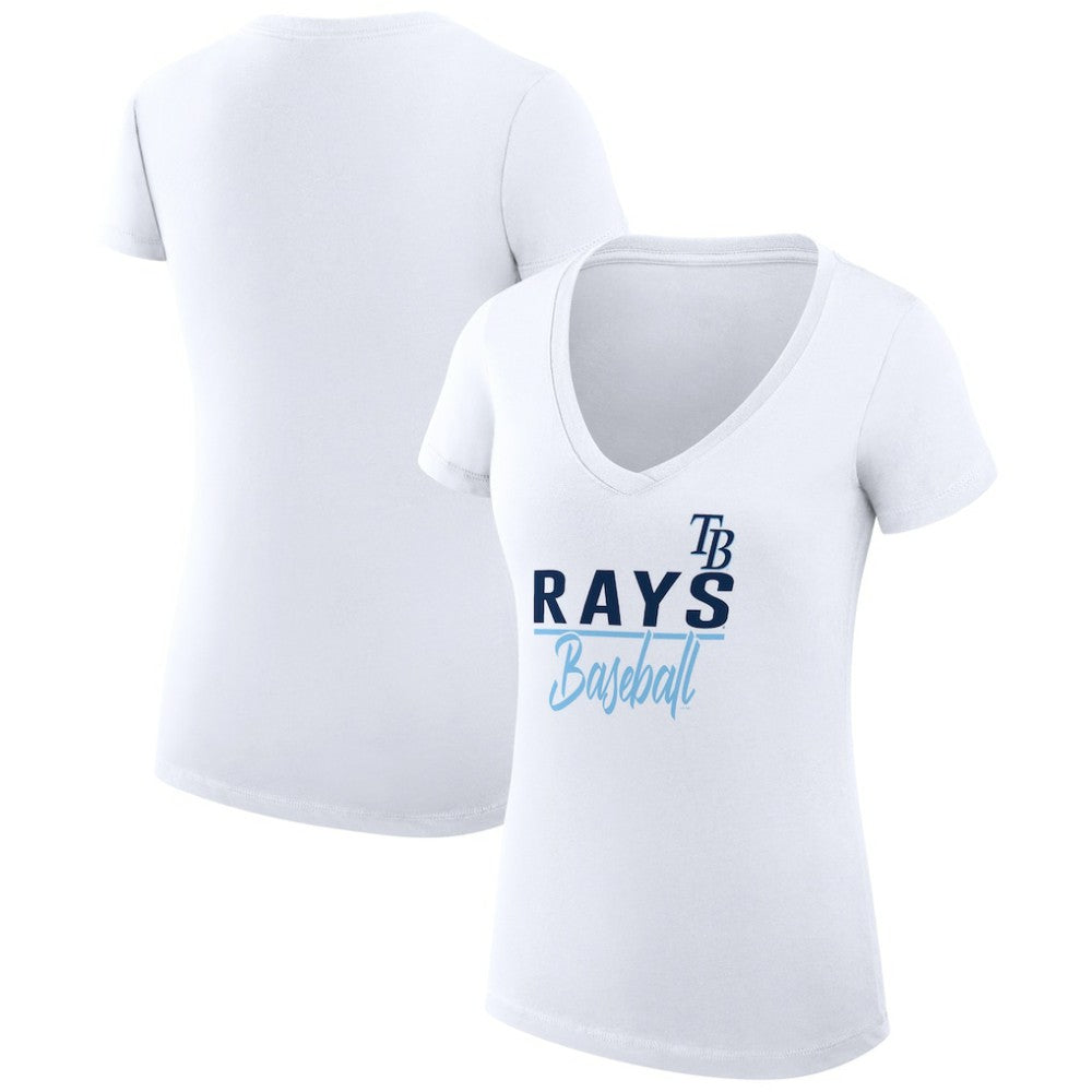 Tampa Bay Rays G-III 4Her by Carl Banks Women's Super-Slim Fit Lightweight Team Graphic V-Neck T-Shirt - White