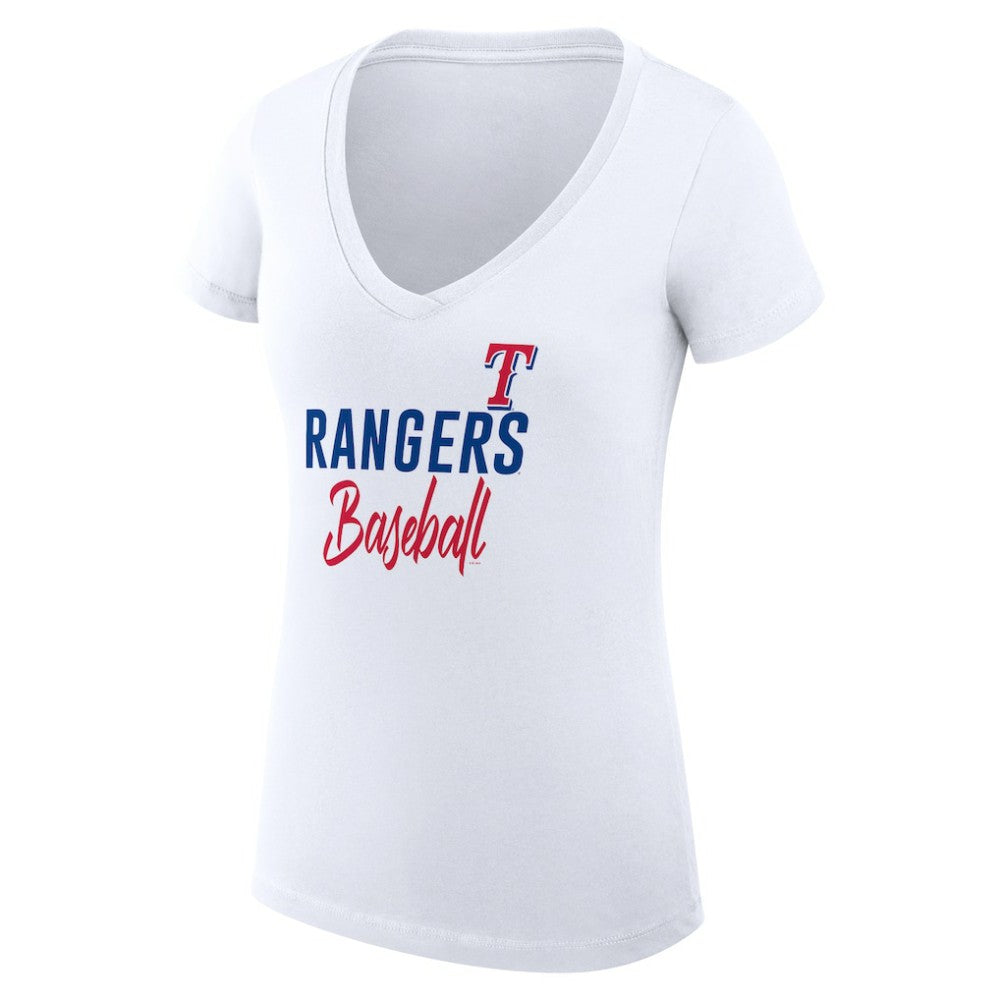 Texas Rangers G-III 4Her by Carl Banks Women's Super-Slim Fit Lightweight Team Graphic V-Neck T-Shirt - White
