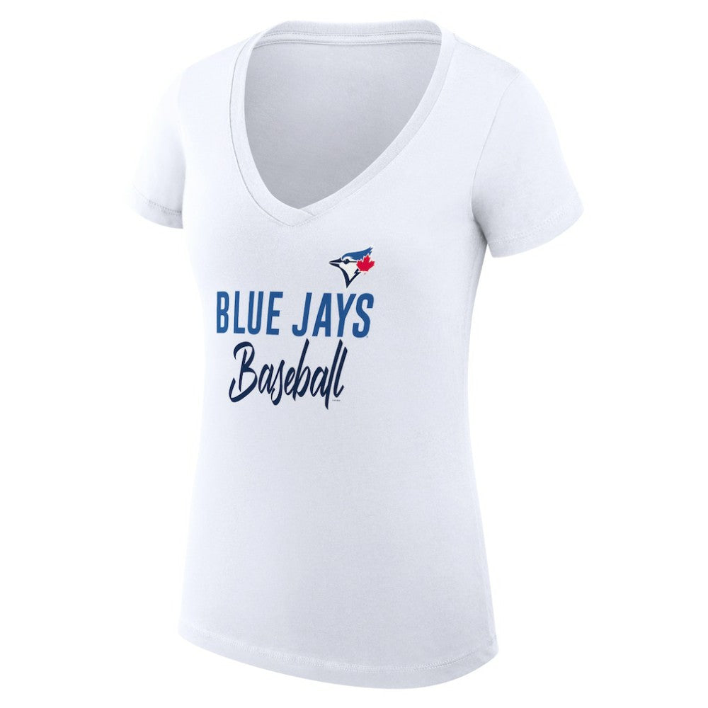 Toronto Blue Jays G-III 4Her by Carl Banks Women's Super-Slim Fit Lightweight Team Graphic V-Neck T-Shirt - White