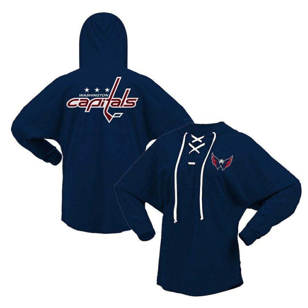 Washington Capitals Fanatics Women's Jersey Lace-Up V-Neck Long Sleeve Hoodie T-Shirt