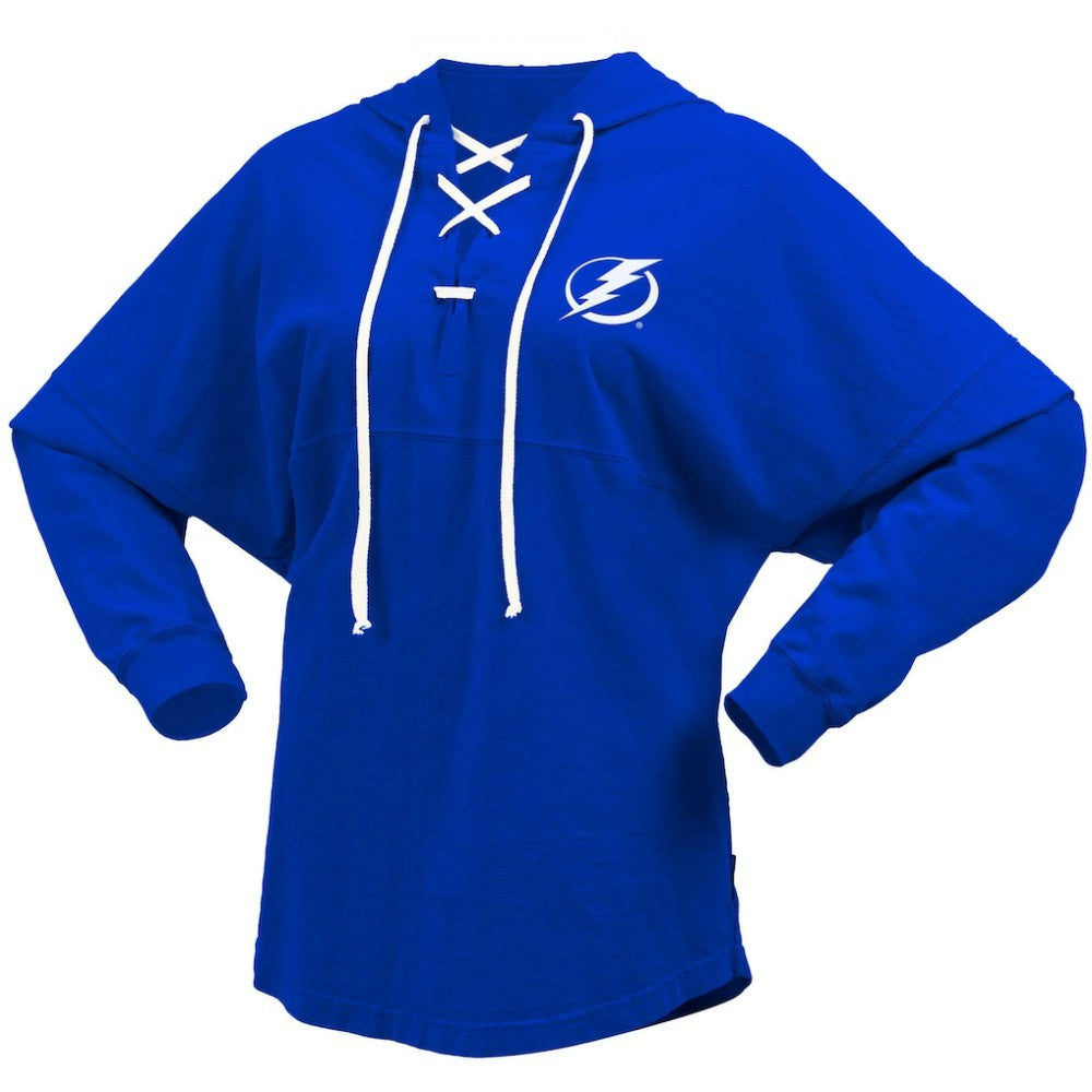 Tampa Bay Lightning Fanatics Women's Jersey Lace-Up V-Neck Long Sleeve Hoodie T-Shirt
