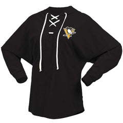 Pittsburgh Penguins Fanatics Women's Jersey Lace-Up V-Neck Long Sleeve Hoodie T-Shirt