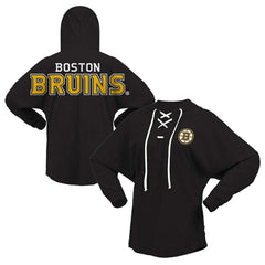 Boston Bruins Fanatics Women's Jersey Lace-Up V-Neck Long Sleeve Hoodie T-Shirt