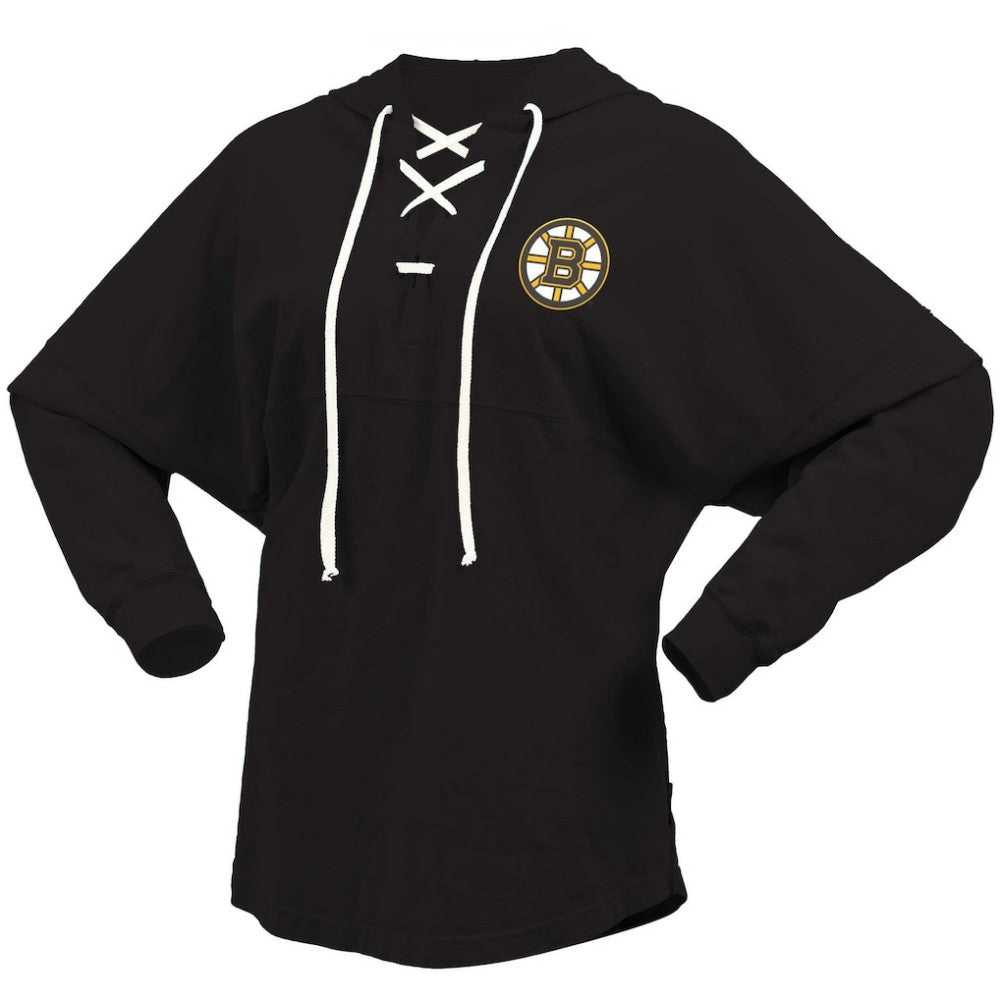 Boston Bruins Fanatics Women's Jersey Lace-Up V-Neck Long Sleeve Hoodie T-Shirt