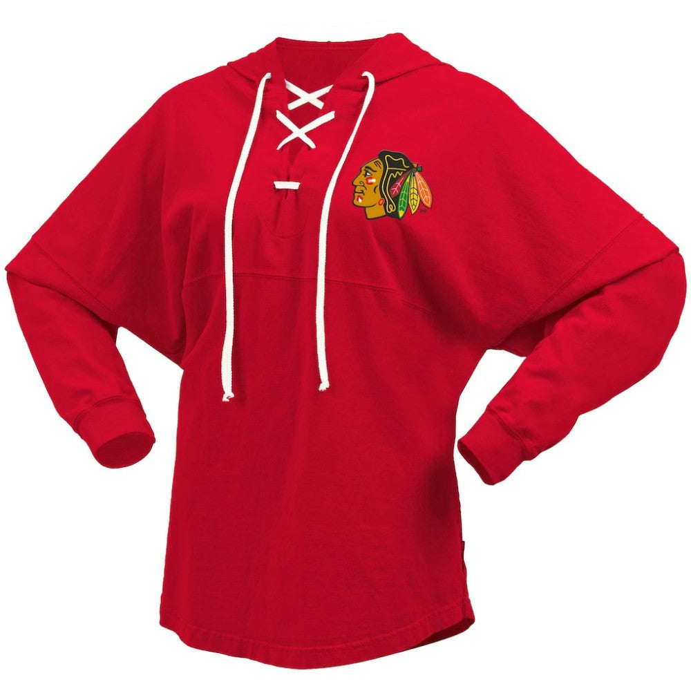 Chicago Blackhawks Fanatics Women's Jersey Lace-Up V-Neck Long Sleeve Hoodie T-Shirt