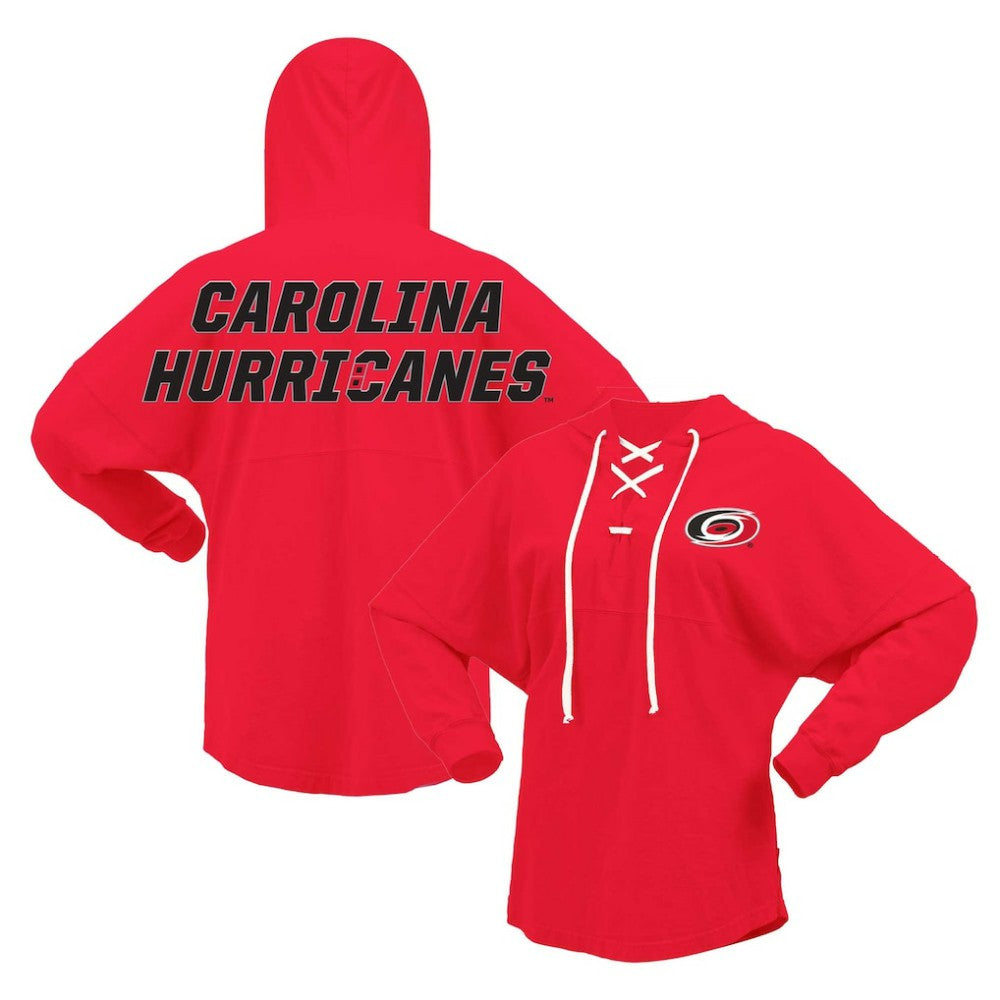 Carolina Hurricanes Fanatics Women's Jersey Lace-Up V-Neck Long Sleeve Hoodie T-Shirt