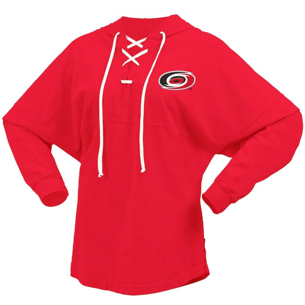 Carolina Hurricanes Fanatics Women's Jersey Lace-Up V-Neck Long Sleeve Hoodie T-Shirt