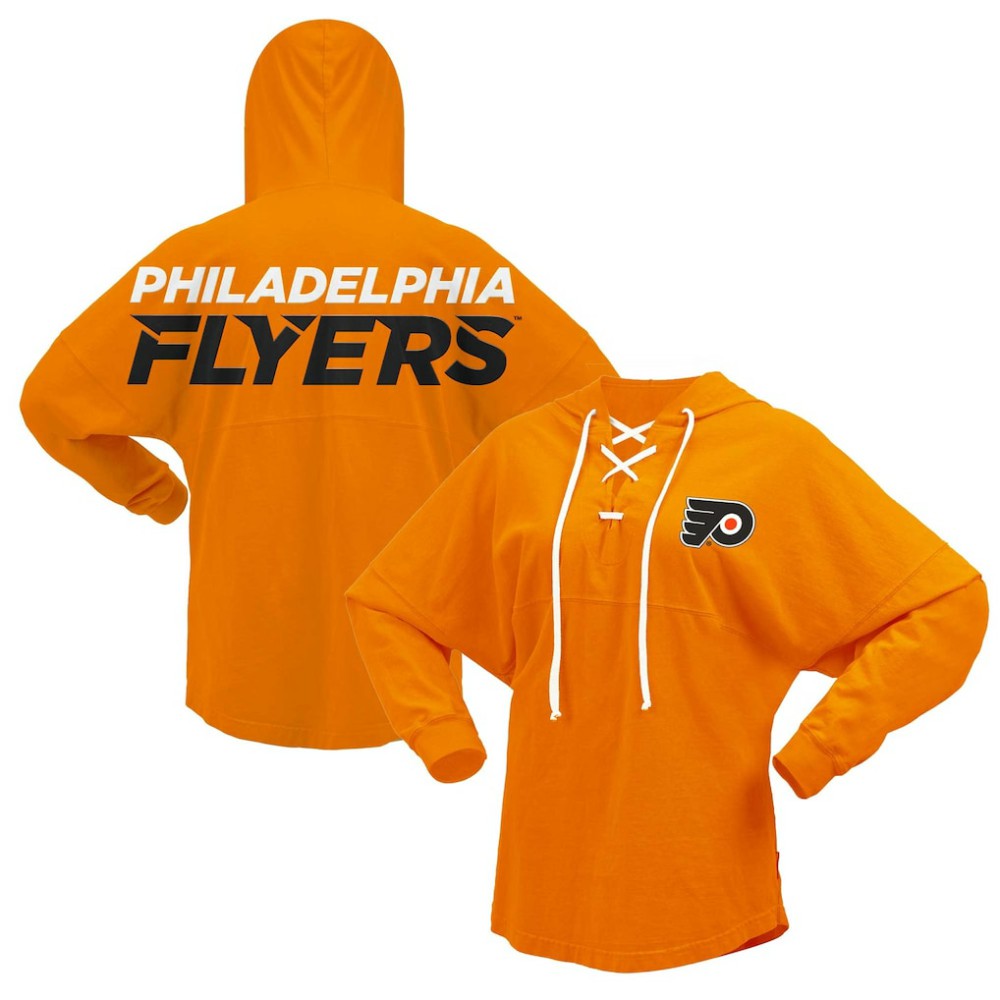 Philadelphia Flyers Fanatics Women's Jersey Lace-Up V-Neck Long Sleeve Hoodie T-Shirt