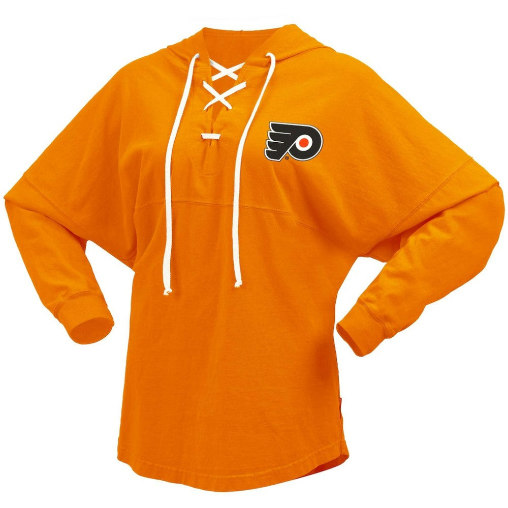 Philadelphia Flyers Fanatics Women's Jersey Lace-Up V-Neck Long Sleeve Hoodie T-Shirt