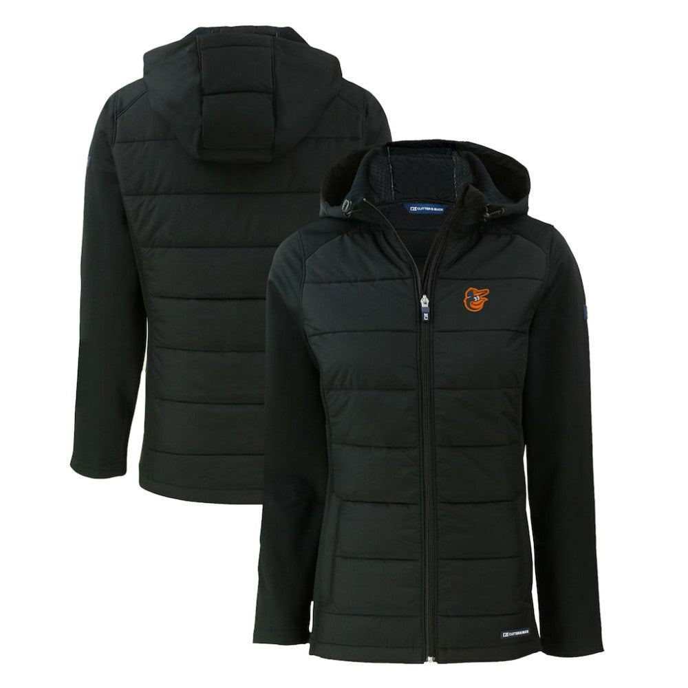 Baltimore Orioles Cutter & Buck Women's Evoke Hybrid Eco Softshell Recycled Full-Zip Hoodie Jacket - Black