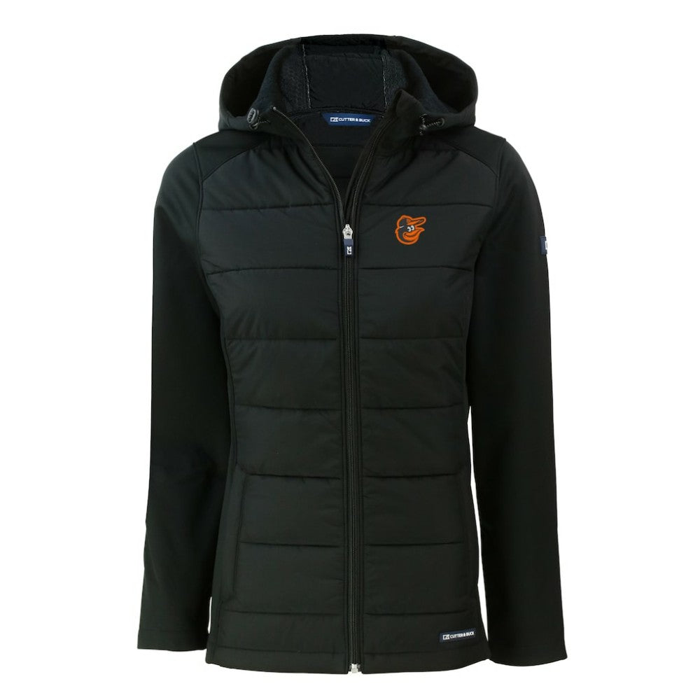 Baltimore Orioles Cutter & Buck Women's Evoke Hybrid Eco Softshell Recycled Full-Zip Hoodie Jacket - Black