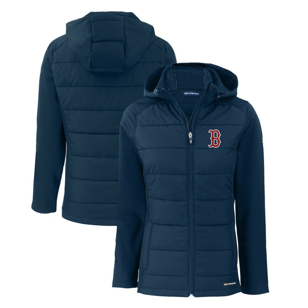 Boston Red Sox Cutter & Buck Women's Evoke Hybrid Eco Softshell Recycled Full-Zip Hoodie Jacket - Navy