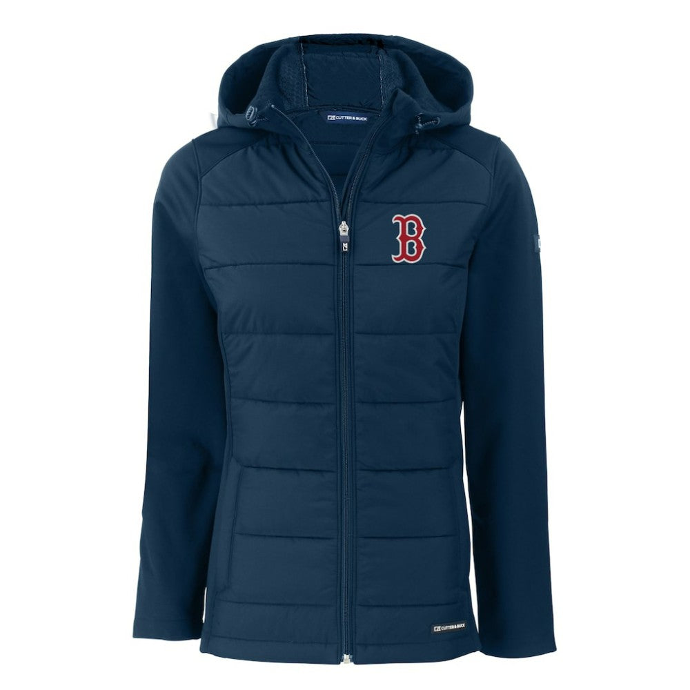 Boston Red Sox Cutter & Buck Women's Evoke Hybrid Eco Softshell Recycled Full-Zip Hoodie Jacket - Navy