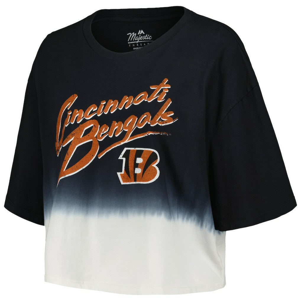 NFL Cincinnati Bengals Joe Burrow  Majestic Threads Women's Dip-Dye Player Name & Number Crop Top
