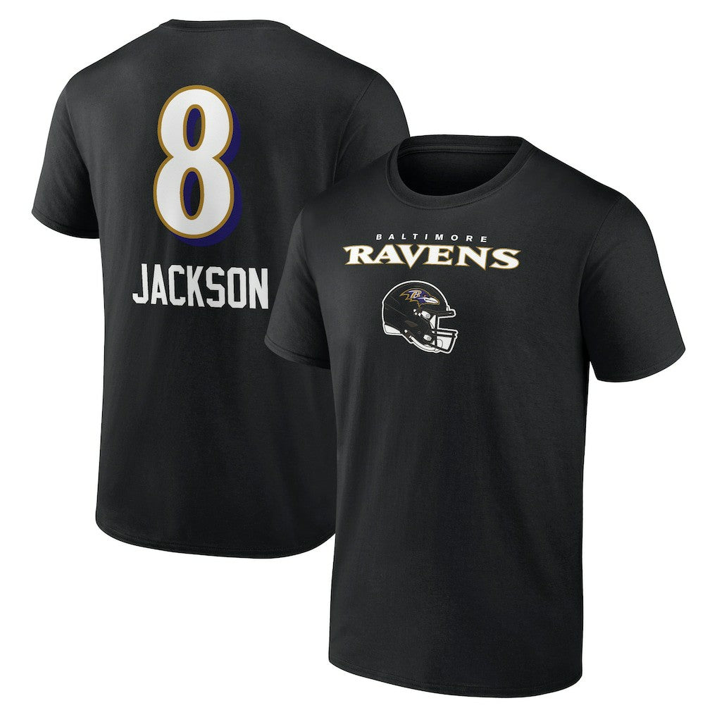 NFL Baltimore Ravens Lamar Jackson  Team Wordmark Name & Number T-Shirt