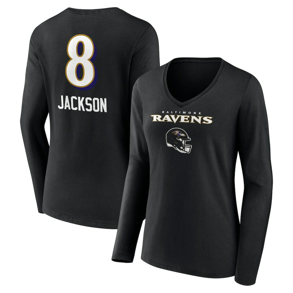 NFL Baltimore Ravens Lamar Jackson  Women's Team Wordmark Long Sleeve V-Neck T-Shirt