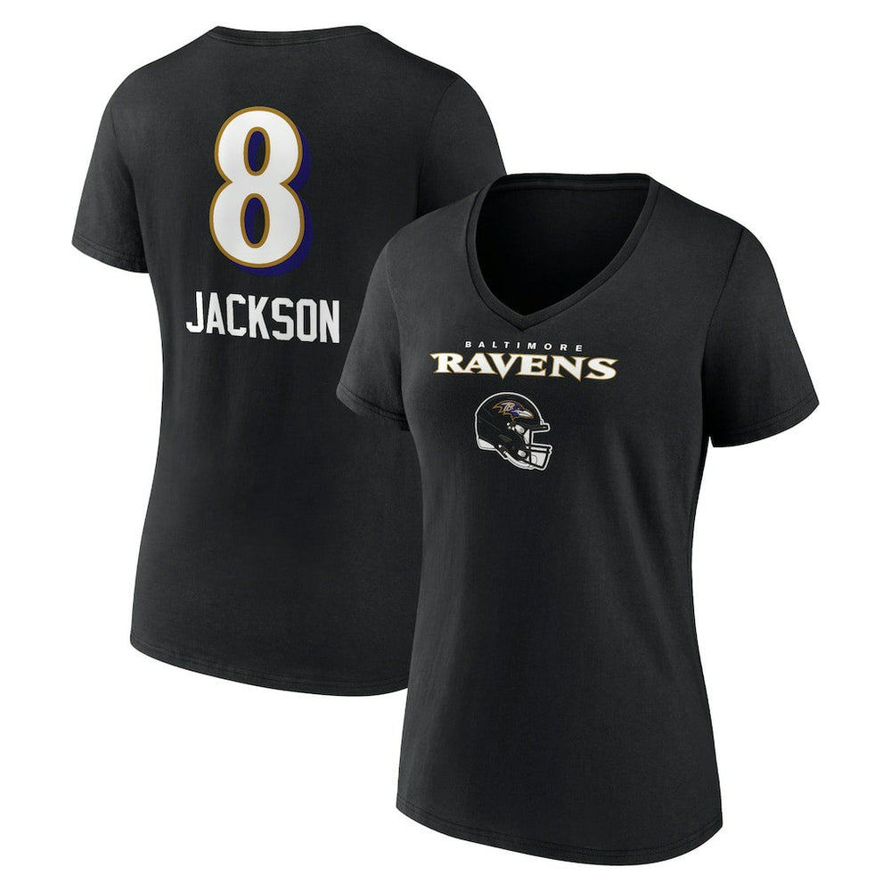 NFL Baltimore Ravens Lamar Jackson  Women's Team Wordmark Name & Number V-Neck T-Shirt