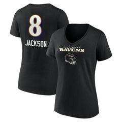 NFL Baltimore Ravens Lamar Jackson  Women's Team Wordmark Name & Number V-Neck T-Shirt