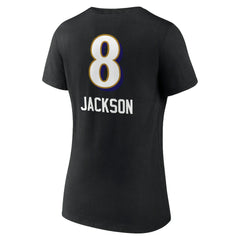 NFL Baltimore Ravens Lamar Jackson  Women's Team Wordmark Name & Number V-Neck T-Shirt