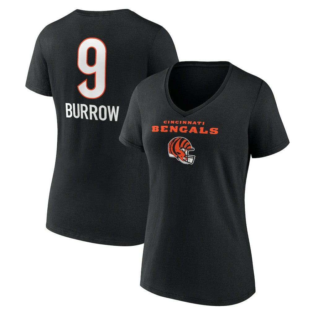 NFL Cincinnati Bengals Joe Burrow  Women's Team Wordmark Name & Number V-Neck T-Shirt