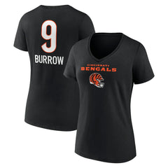 NFL Cincinnati Bengals Joe Burrow  Women's Team Wordmark Name & Number V-Neck T-Shirt