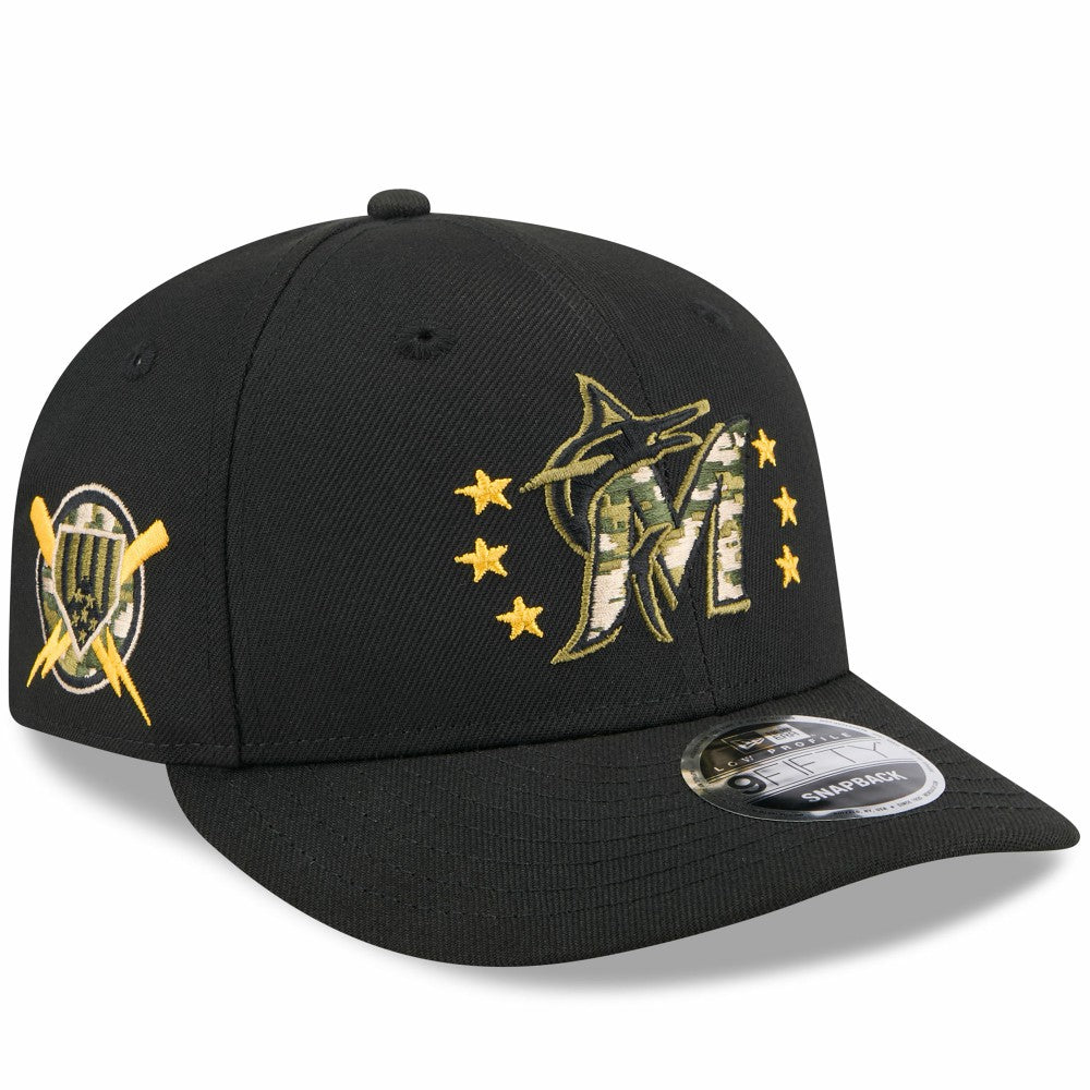 Miami Marlins 2024 Armed Forces Day Low Profile 9FIFTY Snapback Hat - Black | New Era