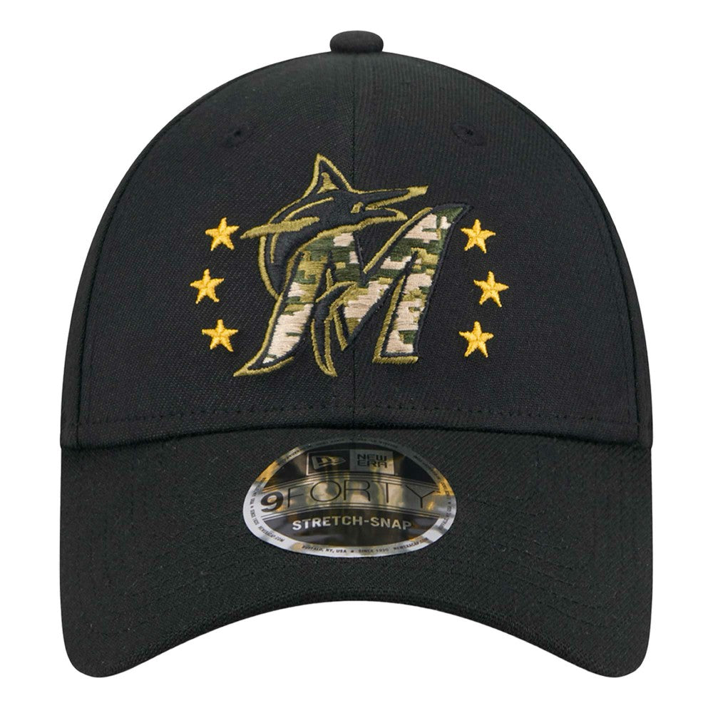 Miami Marlins 2024 Armed Forces Day 9FORTY Adjustable Hat - Black | New Era