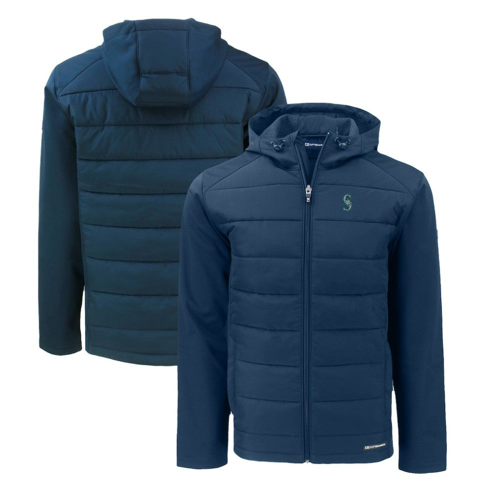 Seattle Mariners Cutter & Buck Big & Tall Evoke Hybrid Eco Softshell Recycled Full-Zip Hoodie - Navy