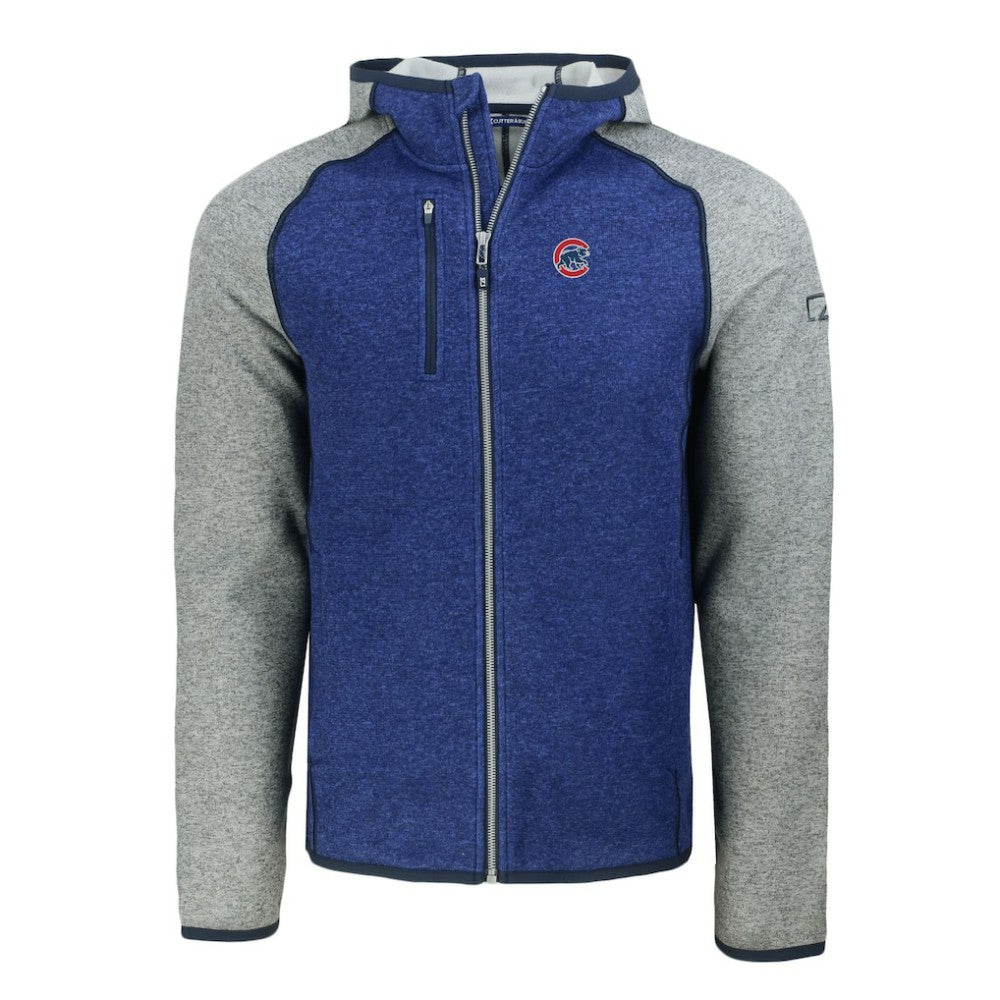 Chicago Cubs Cutter & Buck Mainsail Full-Zip Hooded Jacket - Royal/Heather Gray