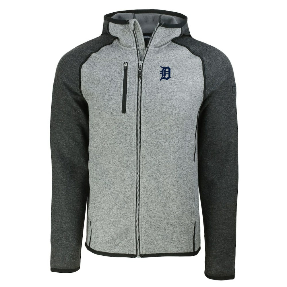 Detroit Tigers Cutter & Buck Mainsail Full-Zip Hooded Jacket - Heather Charcoal/Heather Gray