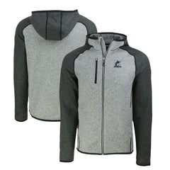 Miami Marlins Cutter & Buck Mainsail Full-Zip Hooded Jacket - Heather Charcoal/Heather Gray