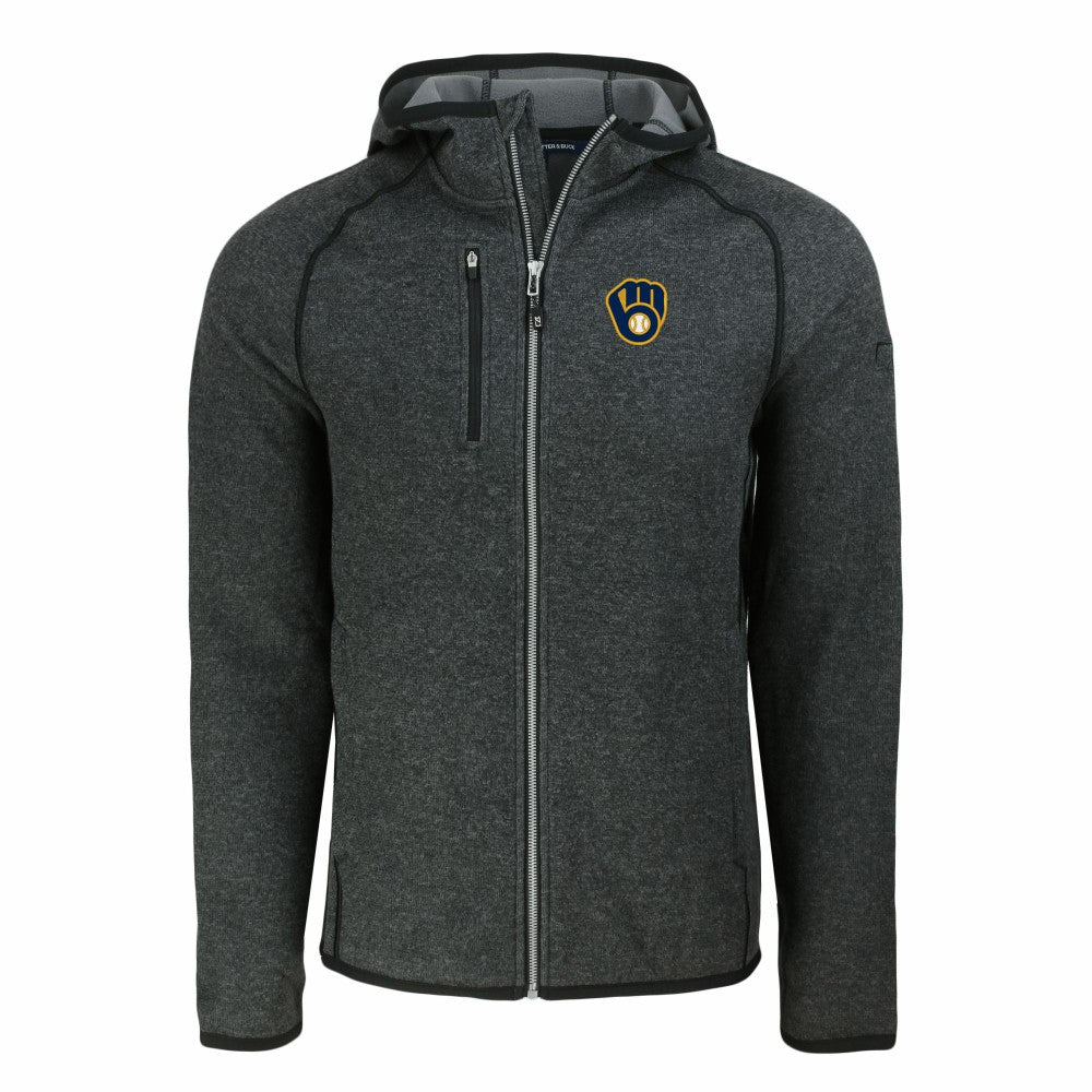Milwaukee Brewers Cutter & Buck Mainsail Full-Zip Hooded Jacket - Heather Charcoal