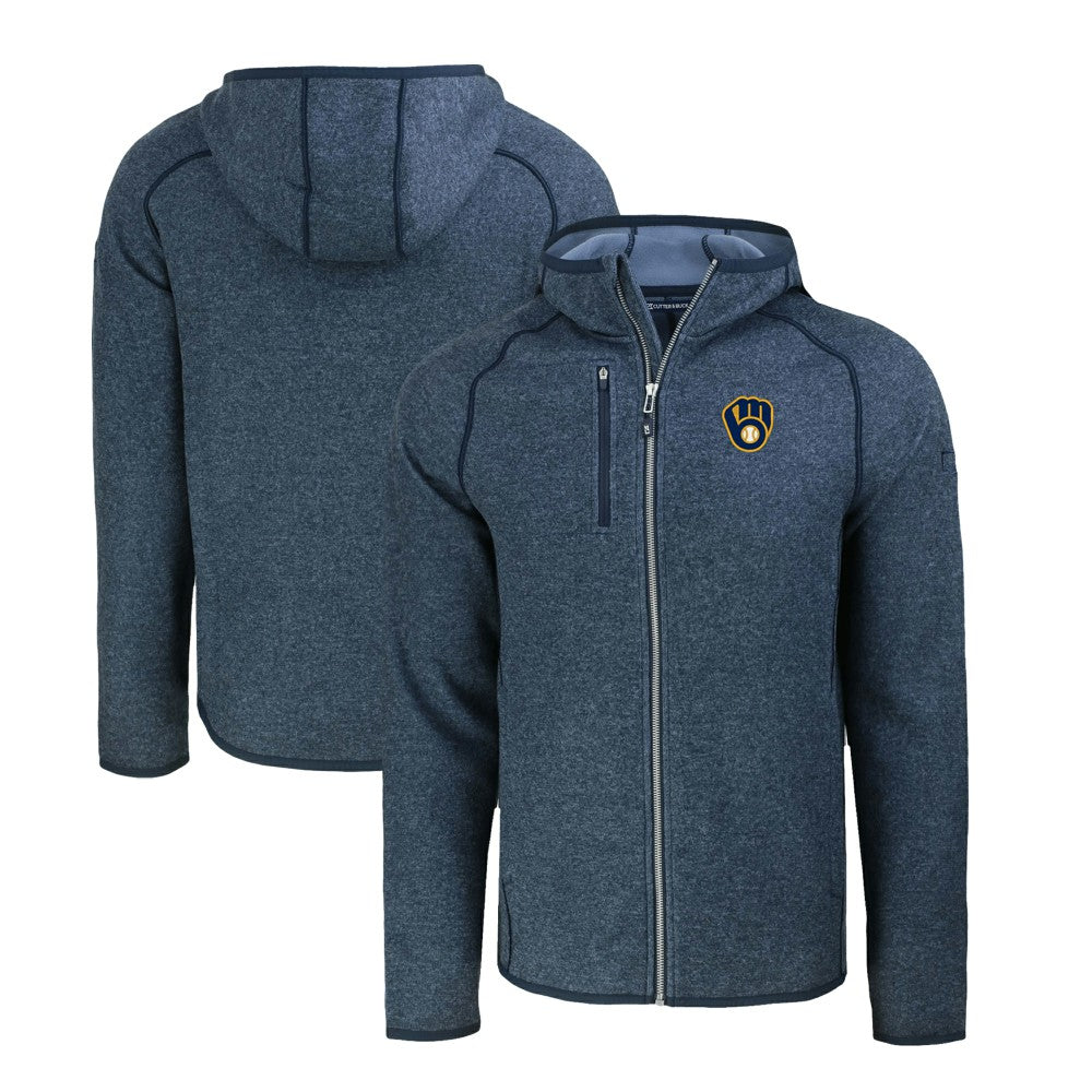 Milwaukee Brewers Cutter & Buck Mainsail Full-Zip Hooded Jacket - Heather Navy