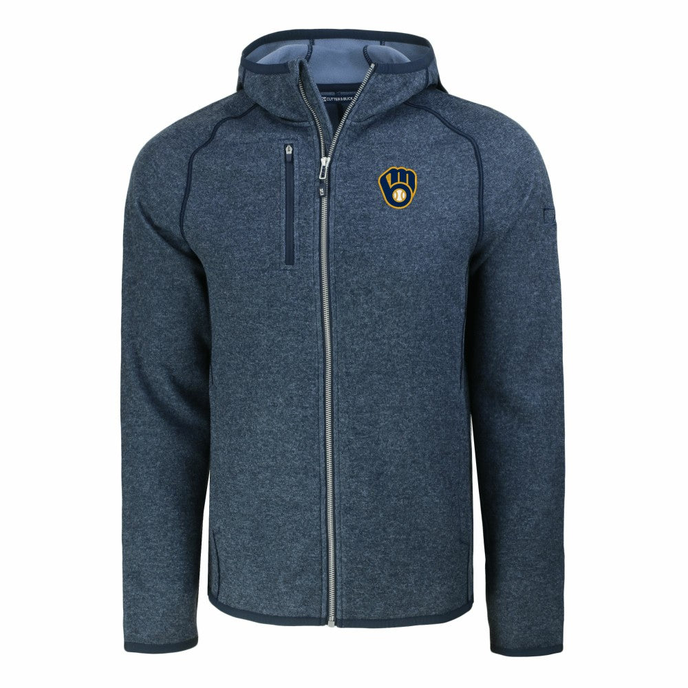 Milwaukee Brewers Cutter & Buck Mainsail Full-Zip Hooded Jacket - Heather Navy