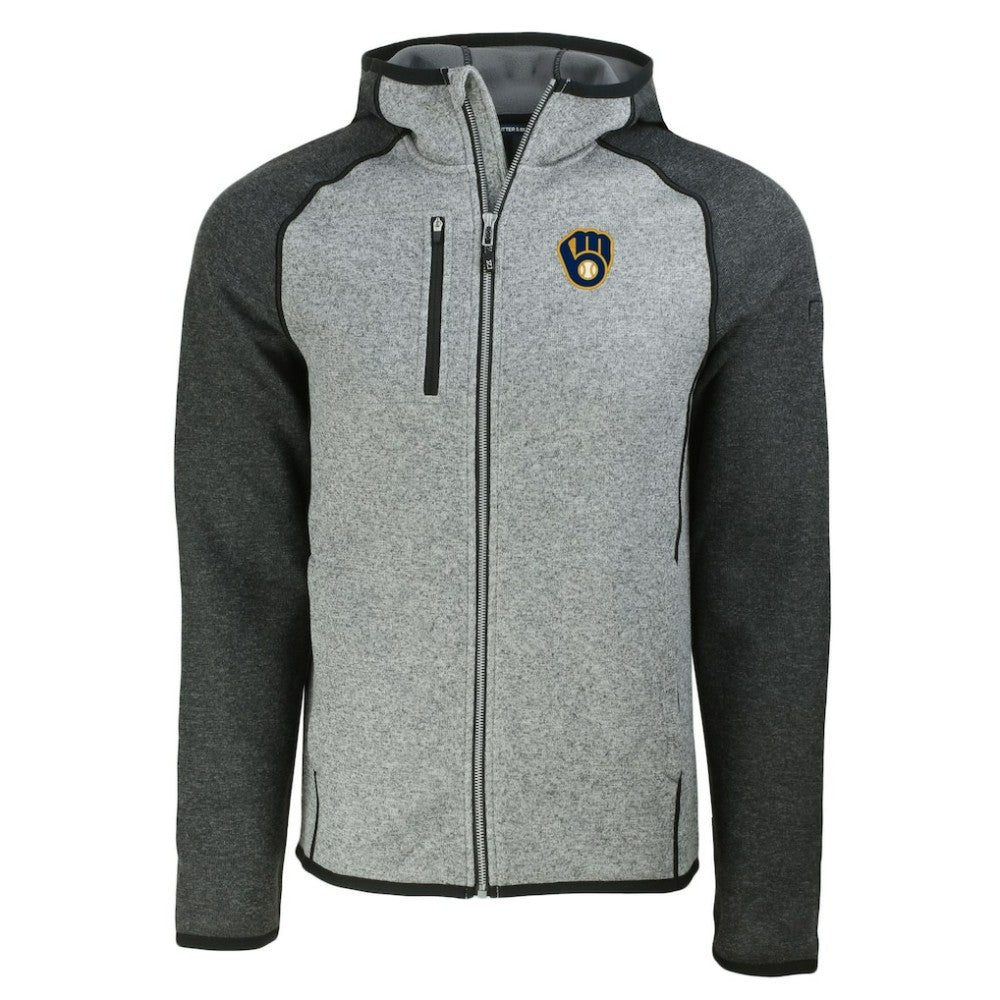 Milwaukee Brewers Cutter & Buck Mainsail Full-Zip Hooded Jacket - Heather Charcoal/Heather Gray