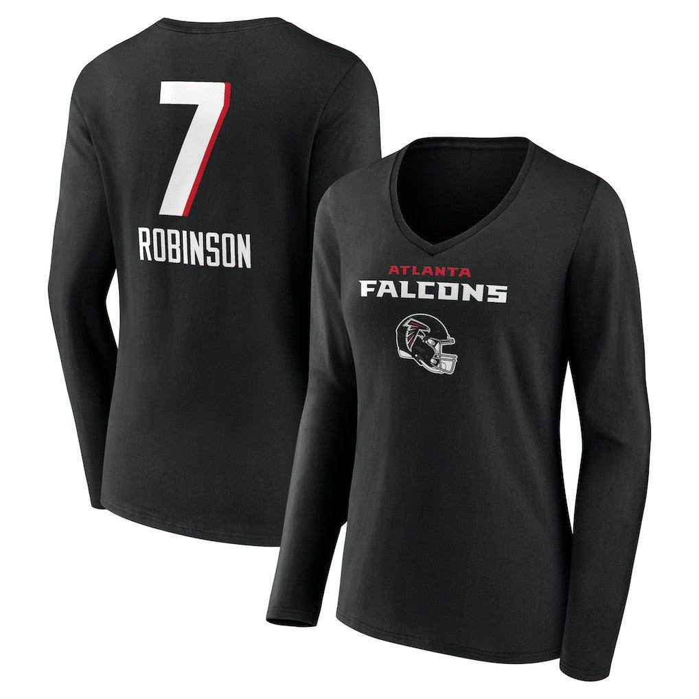 NFL Atlanta Falcons Bijan Robinson  Women's Team Wordmark Name & Number Long Sleeve V-Neck T-Shirt
