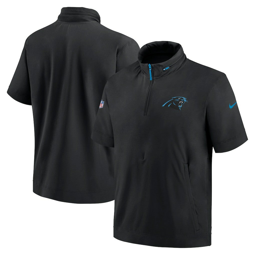 NFL Carolina Panthers 2024 Sideline Coach Short Sleeve Half-Zip Hoodie Jacket